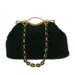 Χειροποίητη πλεκτή τσάντα vintage χειρός και ώμου σε σκούρο κυπαρισσί