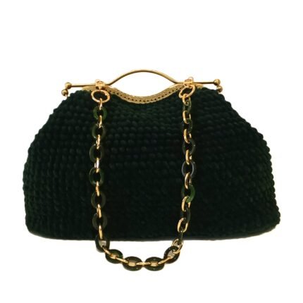 Χειροποίητη πλεκτή τσάντα vintage χειρός και ώμου σε σκούρο κυπαρισσί