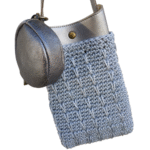 Πλεκτό τσαντάκι κινητού με δερμάτινο πορτοφολάκι