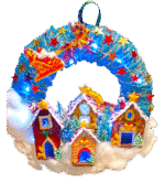 Χειροποιητο στεφανι -ο Αη Βασιλης με το ελκηθρο σε Χριστουγεννιατικο χωριο- φωτιζομενο με led