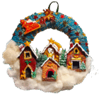 Χειροποιητο στεφανι -ο Αη Βασιλης με το ελκηθρο σε Χριστουγεννιατικο χωριο- φωτιζομενο με led