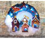 Χειροποιητο στεφανι -ο Αη Βασιλης με το ελκηθρο σε Χριστουγεννιατικο χωριο- φωτιζομενο με led - Image 5