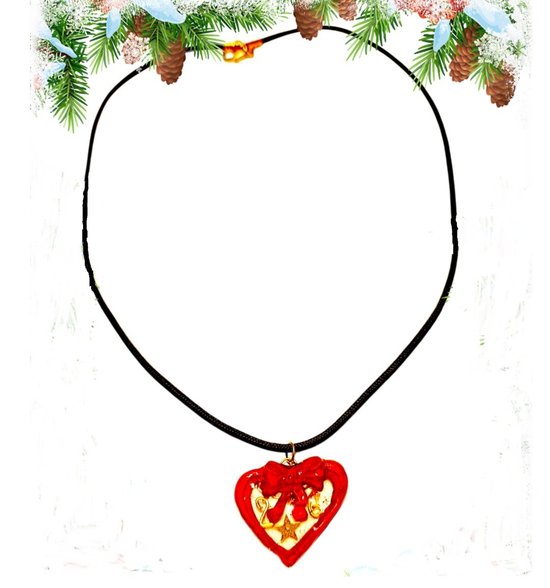 viptalisman_178258 Χειροποιητο κολιε Γουρι 2026, με καρδια απο πολυμερη πηλο και υγρο γυαλι σε μαυρο κορδονι - Image 1