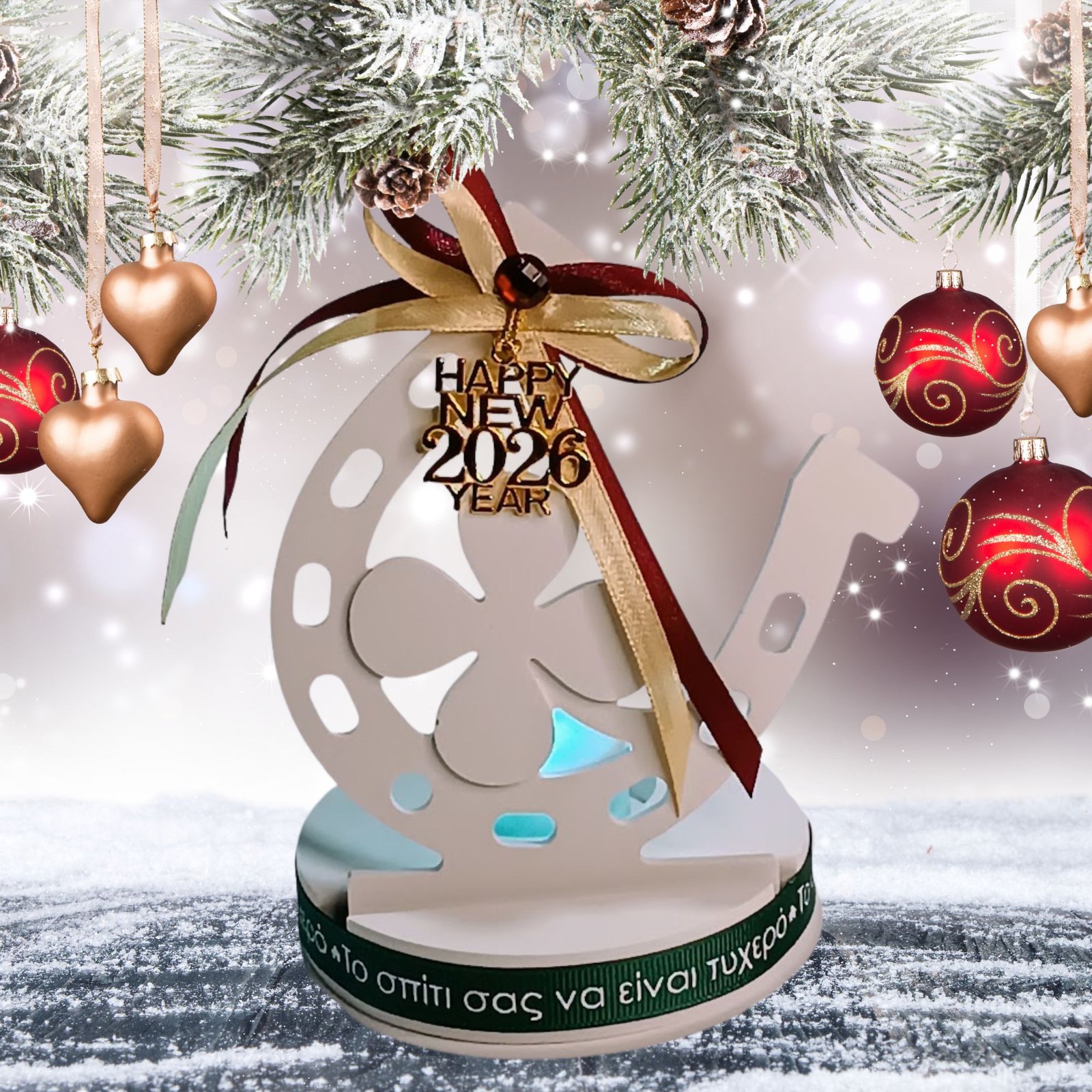 πέταλο με βάση (5) Γούρι 2026 πέταλο από σκόνη πορσελάνης με LED ρεσό - Image 1