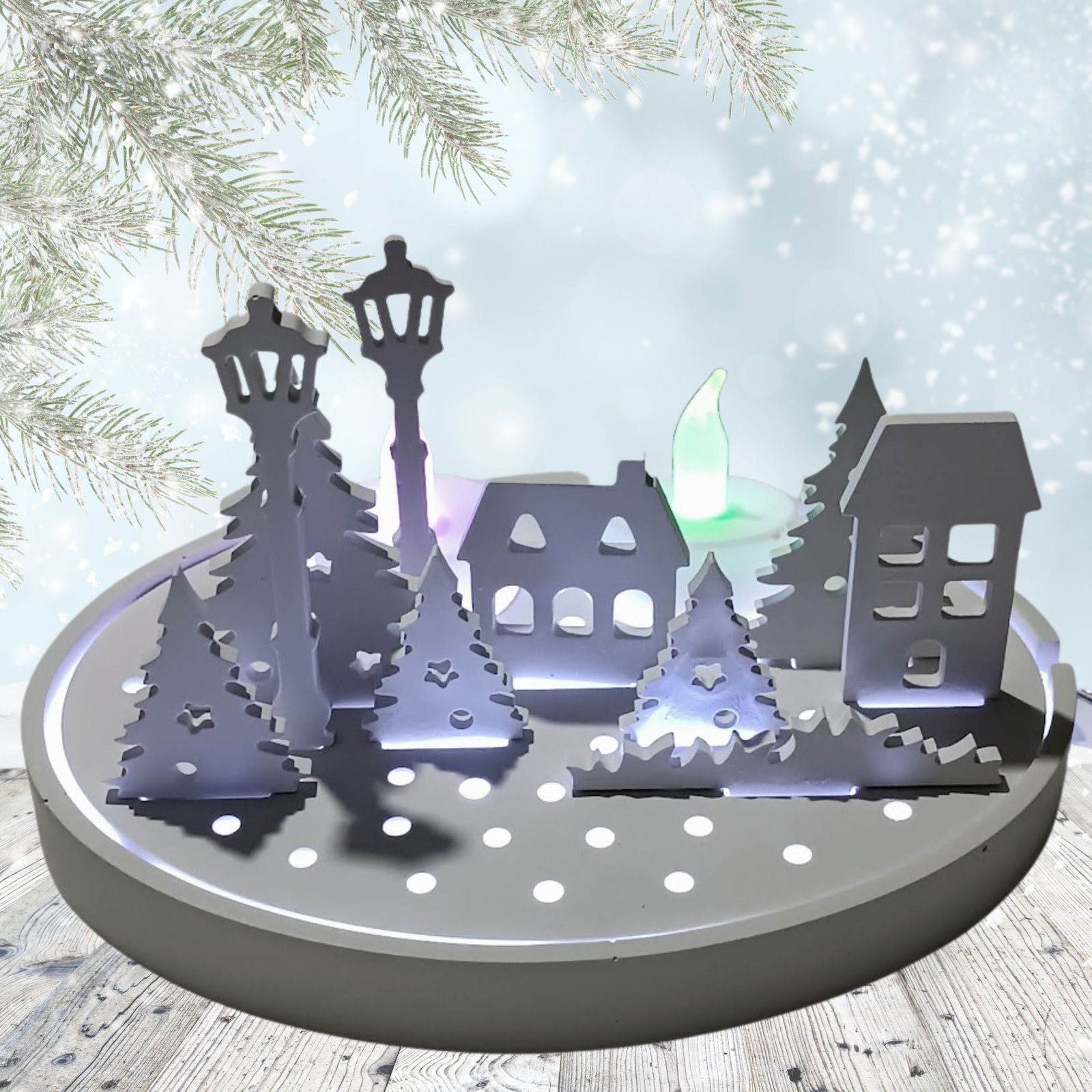 χωριό led (1) Λευκό χριστουγεννιάτικο χωριό πορσελάνης με LED - Image 1