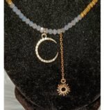 Χειροποιητο Κολιε με Ημιπολυτιμο Λιθο Αιματιτη ,μενταγιον σεληνη με στρας και ηλιο - Image 4