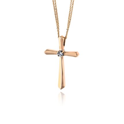 Σταυρός Βάπτισης Val΄Oro με Αλυσίδα για Κορίτσι από Ροζ Χρυσό Κ14 και Πέτρα Ζιργκόν 034902