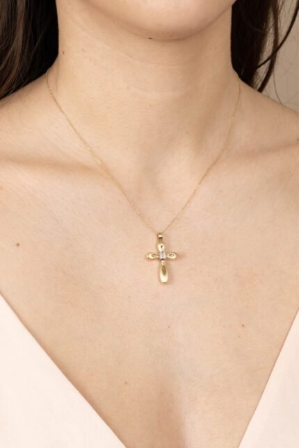 Σταυρός Βάπτισης για Κορίτσι Val΄Oro από Κίτρινο Χρυσό Κ14 και Πέτρες Ζιργκόν 039730 1