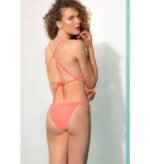 Sporty style front top with thin cross over tie up back Removable light pads Ribbed fabric Classic tanning cut bottom with thin bonded sides Perfect for the active woman who likes to surf Suitable for women of all bust sizes 80% Polyamide (recycled)