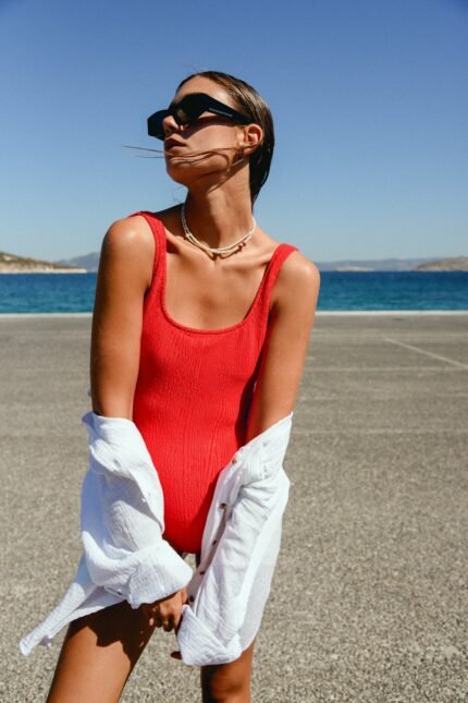 Caelia is the perfect stylish body contouring full piece Crinkle fabric Featuring thick straps