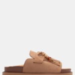 Flat Σανδάλια με Κρόσσια & Διακοσμητικές Χάντρες - Μπεζ-Σκούρο