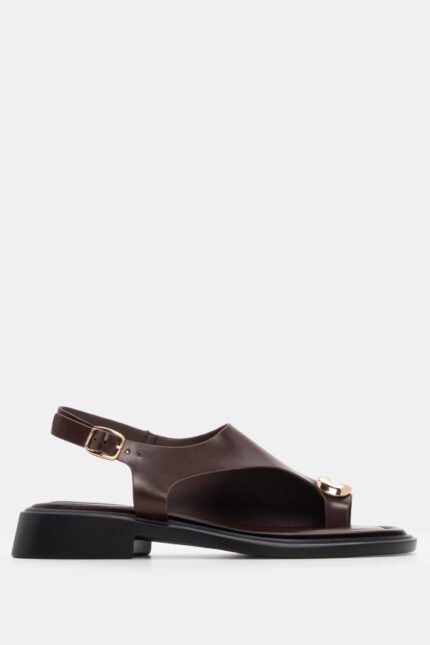 Flat Σανδάλια με Μεταλλική Λεπτομέρεια - Καφέ Σκούρο