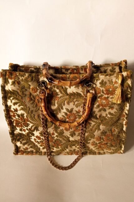 Χειροποίητη τσάντα tote, από ύφασμα σε στυλ vintage, χειρός και ώμου