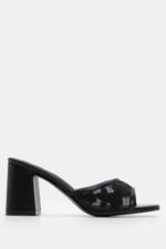 Mules με Δίχτυ & Διακοσμητικά Λουλούδια από Δαντέλα - Μαύρο