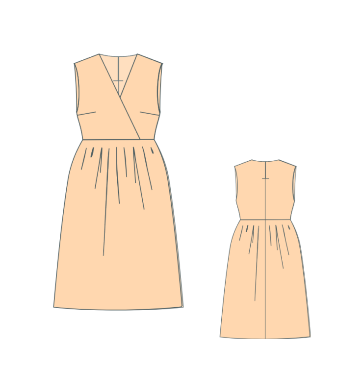 Technical Sketch Nicolina Bellow knees dress gathered waist 2026 02 13 91817