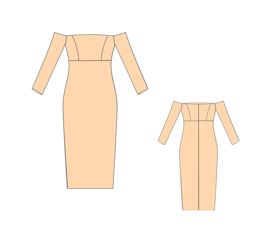 Technical Sketch Nicolina Off shoulder midi pencil dress plus size 2026 02 13 94726