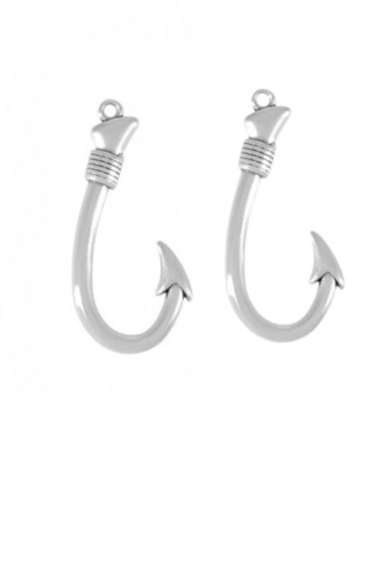 Two zamak cast hook-shaped charms in dark metal finish, size 23×47mm, set of 2.