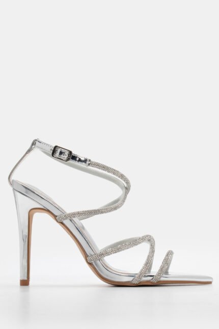 Πέδιλα Μυτερά με Strass - Ασημί