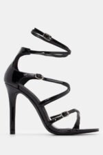 Πέδιλα με Πολλαπλά ΄Λουράκια - Μαύρο-Λουστρίνι