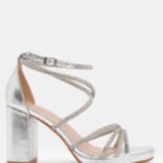 Πέδιλα με Πολλαπλά Λουράκια από Strass - Ασημί