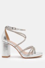 Πέδιλα με Πολλαπλά Λουράκια από Strass - Ασημί