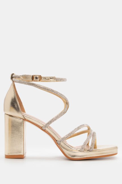 Πέδιλα με Πολλαπλά Λουράκια από Strass - Χρυσό