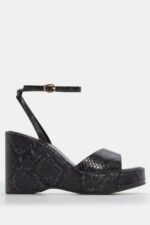 Πλατφόρμες με Snake Print Λεπτομέρεια & Μπαρέτα - Animal Print Μαύρο Φίδι