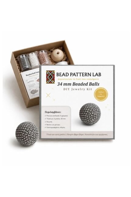 DIY jewelry kit beaded ball with preciosa seed beads black white pink beginner kit