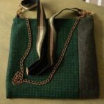 Χειροποίητη τσάντα ώμου ή χιαστί από ύφασμα τουίντ με αλυσίδα και ιμάντα