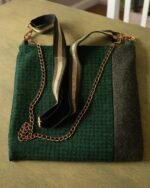 Χειροποίητη τσάντα ώμου ή χιαστί από ύφασμα τουίντ με αλυσίδα και ιμάντα