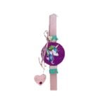 Λαμπάδα πλακέ ροζ με κρεμαστό διακοσμητικό με μονόκερο και όνομα ( 30 χ 3 εκ.) - Image 3