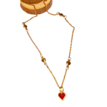 Χειροποίητο ατσάλινο κολιέ με καρδιές και μενταγιόν κόκκινη καρδιά