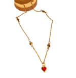 Χειροποίητο ατσάλινο κολιέ με καρδιές και μενταγιόν κόκκινη καρδιά