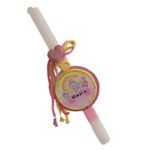 Λαμπάδα πλακέ λευκή με κρεμαστό στοιχείο LABUBU και όνομα ( 30 εκ.)