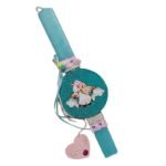 Λαμπάδα πλακέ βεραμαν με κρεμαστό διακοσμητικό με μονόκερο και όνομα ( 30 χ 3 εκ.)