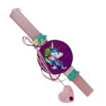 Λαμπάδα πλακέ ροζ με κρεμαστό διακοσμητικό με μονόκερο και όνομα ( 30 χ 3 εκ.)