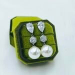 " Shiny" νυφικά σκουλαρίκια ασημένια με πέρλα