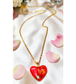 Χειροποιητο Κολιε -Καρδια- με φυσικα λουλουδια και gliter σε καρδια απο υγρο γυαλι. - Image 3