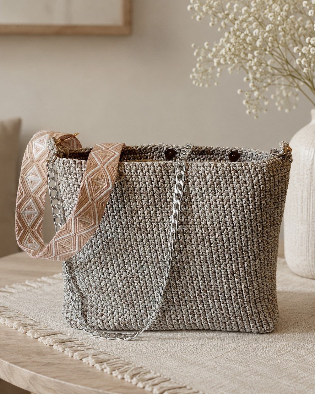 BAG CROCHET 1 4.5 Χειροποίητη πλεκτή τσάντα ώμου ή χιαστί - Image 1