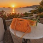 Πορτοκαλί πλεκτή τσάντα clutch με μεταλλικό έλασμα (snap) - Image 6