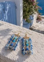Γυναικεία χειροποίητα σκουλαρίκια από ύφασμα και κρύσταλλα - Image 2
