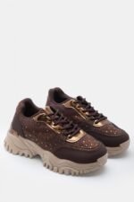 Γυναικεία sneakers Sneakers σε Συνδυασμό Χρωμάτων & Strass – Καφέ Σκούρο LUIGI – εικόνα 3
