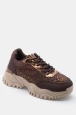 Γυναικεία sneakers Sneakers σε Συνδυασμό Χρωμάτων & Strass – Καφέ Σκούρο LUIGI – εικόνα 4