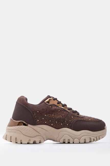 Γυναικεία sneakers Sneakers σε Συνδυασμό Χρωμάτων & Strass – Καφέ Σκούρο LUIGI