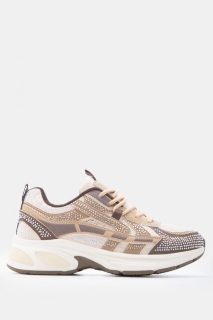 Γυναικεία sneakers Sneakers σε Συνδυασμό Χρωμάτων & Strass – Μπεζ-Σκούρο LUIGI – εικόνα 2