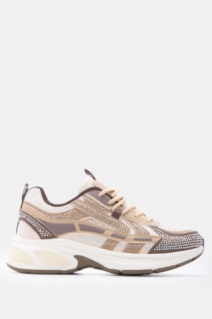 Γυναικεία sneakers Sneakers σε Συνδυασμό Χρωμάτων & Strass – Μπεζ-Σκούρο LUIGI