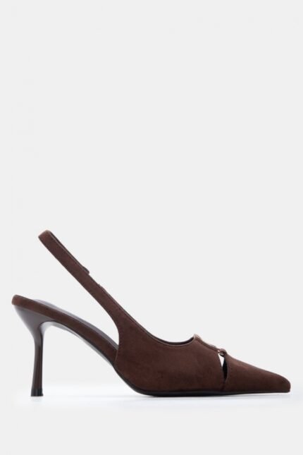 Γυναικεία slingback Γόβες Μυτερές Slingback με Μεταλλική Λεπτομέρεια – Καφέ Σκούρο LUIGI – εικόνα 2