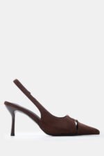 Γυναικεία slingback Γόβες Μυτερές Slingback με Μεταλλική Λεπτομέρεια – Καφέ Σκούρο LUIGI