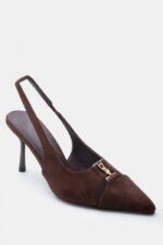 Γυναικεία slingback Γόβες Μυτερές Slingback με Μεταλλική Λεπτομέρεια – Καφέ Σκούρο LUIGI – εικόνα 3