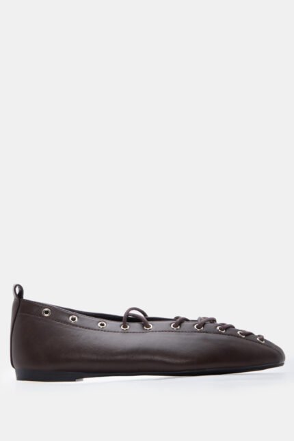 Γυναικεία παπούτσια Μπαλαρίνες Lace Up – Καφέ LUIGI